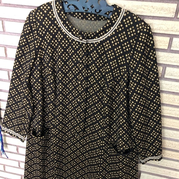 Vintage Patterned Midi Thick Knit House Dress - Bust 40 - Size 10 - 12 - Picture 7 of 10